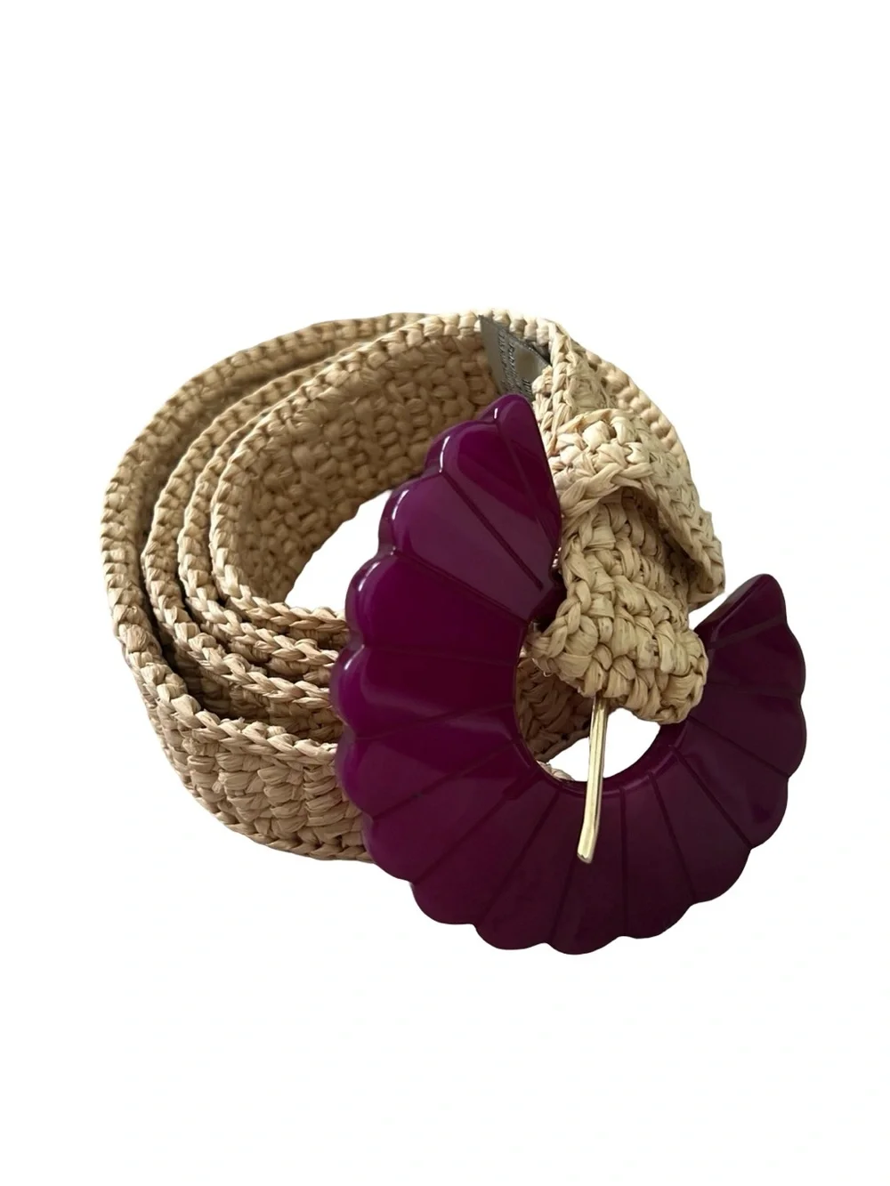 Sezane Tan Beige Sandy Belt Buckle Raffia Size 90